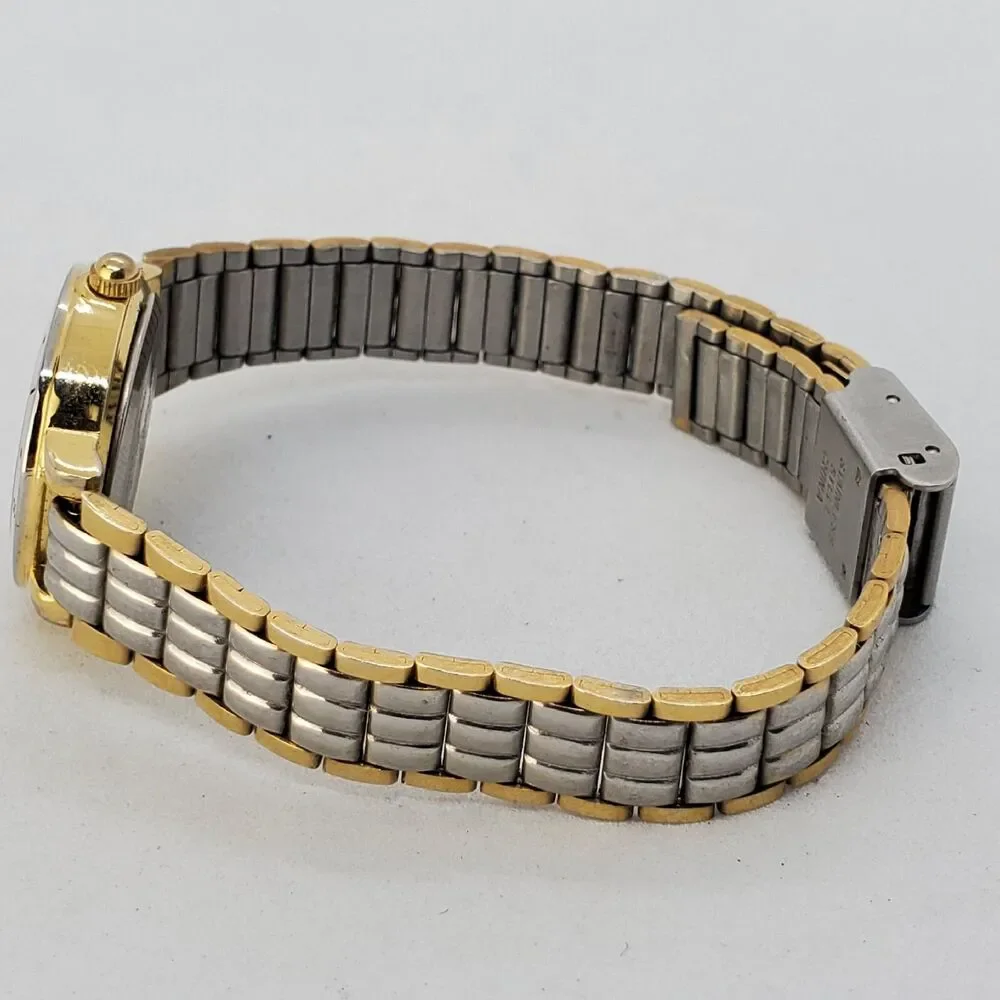 Nelsonic Diamond Women's Watch 25MM Green Dial Two Tone‎ Bands 7.5